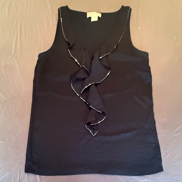 Michael Kors Black/Silver Sequin Ruffle Sleeveless Top Size 10/Medium - Picture 2 of 8